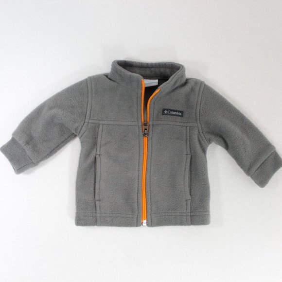 Columbia Baby Boy Gray Zip Up Fleece Jacket Size 3-6 Months Orange Zipper - Picture 1 of 6
